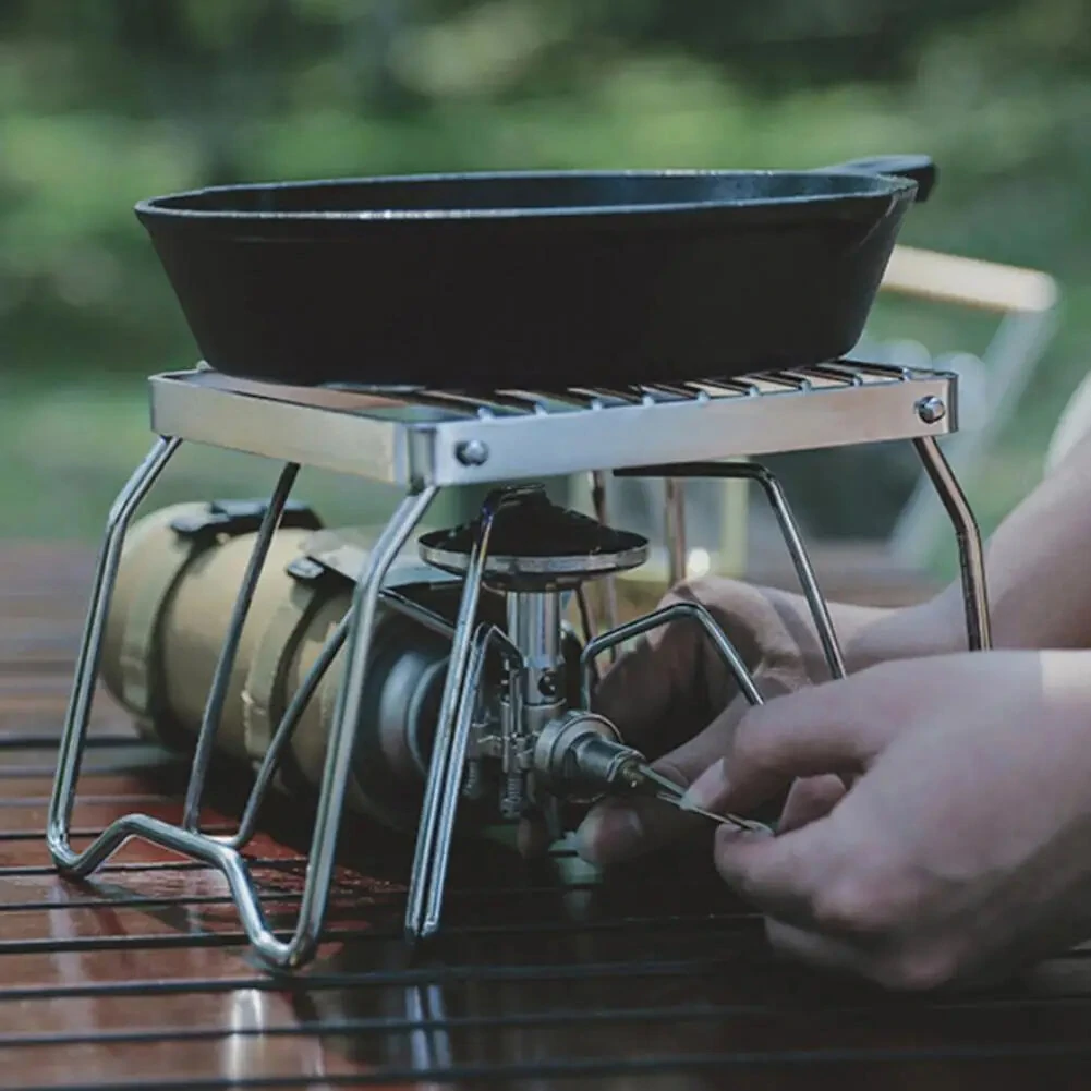 (image for) Outdoor Portable Foldable Stove Stand Rack Camping Pot Bracket Holder Gas Stoves Burner Bracket Travel BBQ Barbecue Accessories